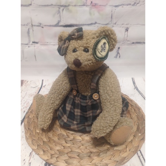 Geppeddo Jackets & Blazers - Geppeddo VTG 15‎ Inch Collectable Poseable Plush Bear With Green Tan Plaid Dress